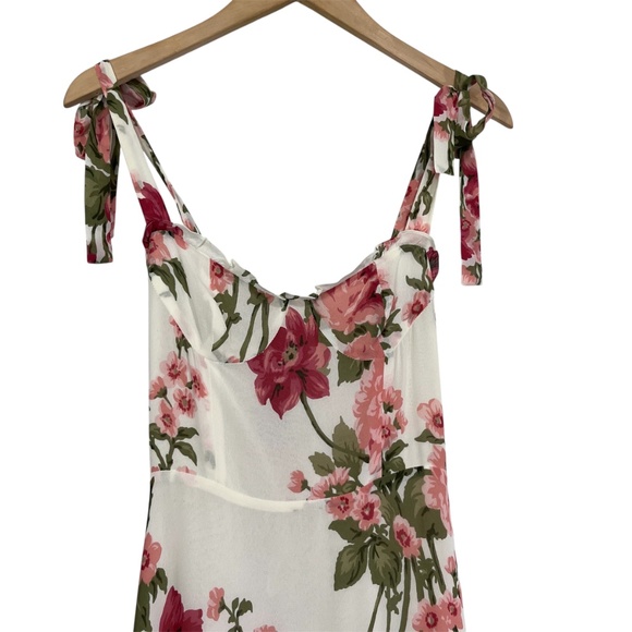 Reformation Nikita Floral Dress in Ivory Floral Babydoll Tie Shoulder Midi 0 - Picture 3 of 10